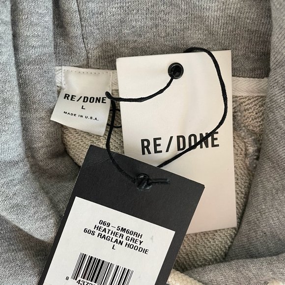NWT Size L RE/DONE 60s Raglan Hoodie Heather Grey - Picture 6 of 6